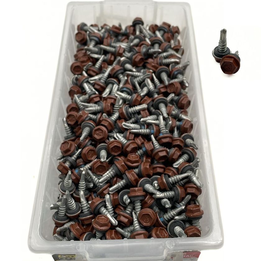 Otter 10-16 x 16mm Hex Head SDS Metal Screws with Seal Coarse Thread, Colorbond Class 4, Tub - 1000 Pack (TERRAIN) - South East Clearance Centre