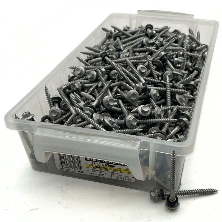 Otter 12-11 x 65mm Hex Head Type 17 Timber Screws with Seal | Class 4 Galvanised | 500 Pack
