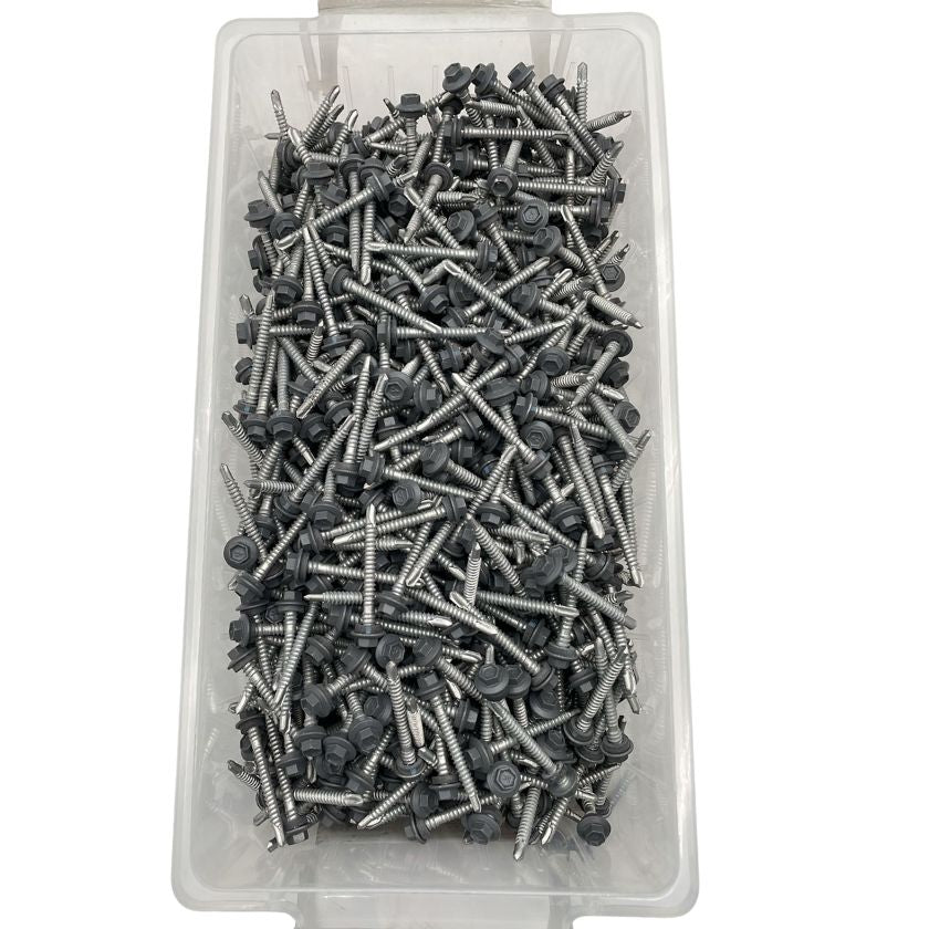 Otter 12-14 x 53mm Hex Head Coarse Split Thread with Seal (Self Drilling) SDS Metal Screws | Basalt | Class 4 | 1000 Pack - South East Clearance Centre