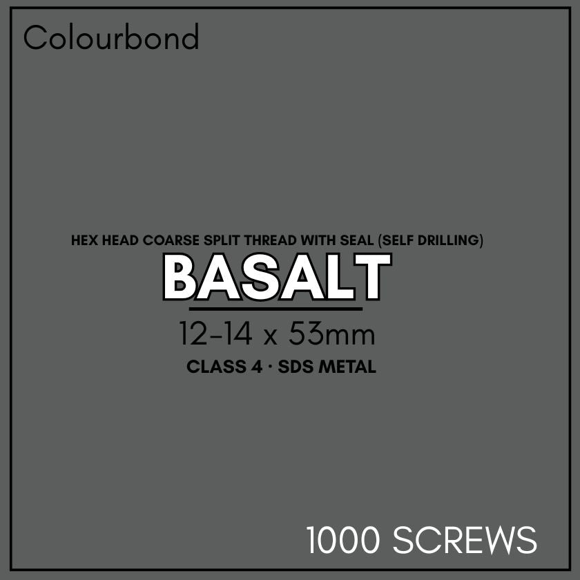 Otter 12-14 x 53mm Hex Head Coarse Split Thread with Seal (Self Drilling) SDS Metal Screws | Basalt | Class 4 | 1000 Pack - South East Clearance Centre