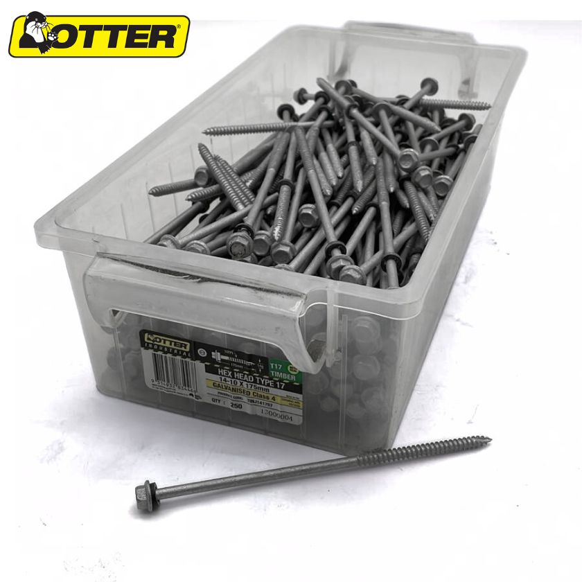 Otter 14-10 x 175mm Hex Head Type 17 Timber Screws – Galvanised Class 4 (250 Pack) - South East Clearance Centre