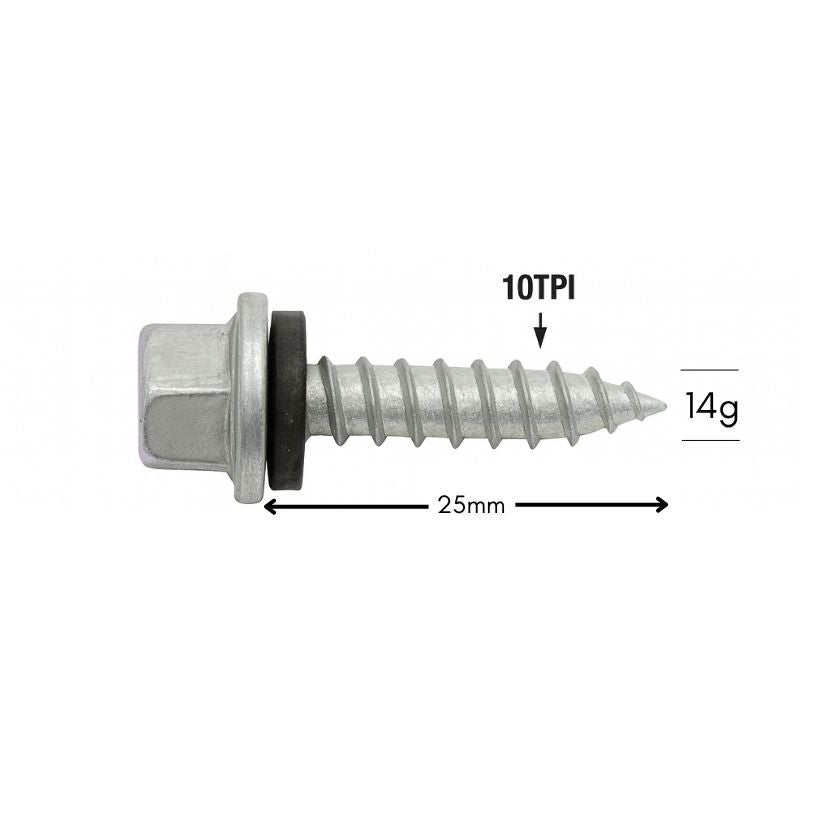 Otter Type 17 Hex Head Timber Screws 14-10 x 25mm | Galvanised Class 4 – 500 Pack - South East Clearance Centre