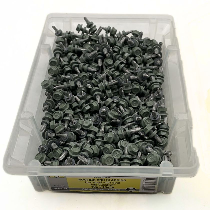 Otter Steel Pale Eucalypt, Roofing & Cladding Metal Screws 10g x 16mm (500 Pack) - South East Clearance Centre