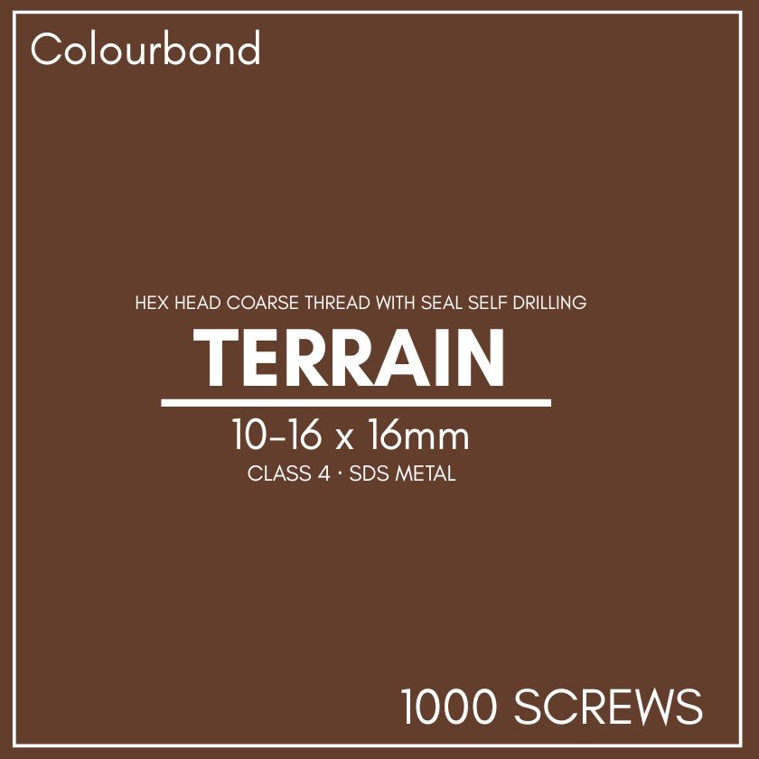 Otter 10-16 x 16mm Hex Head SDS Metal Screws with Seal Coarse Thread, Colorbond Class 4, Tub - 1000 Pack (TERRAIN) - South East Clearance Centre
