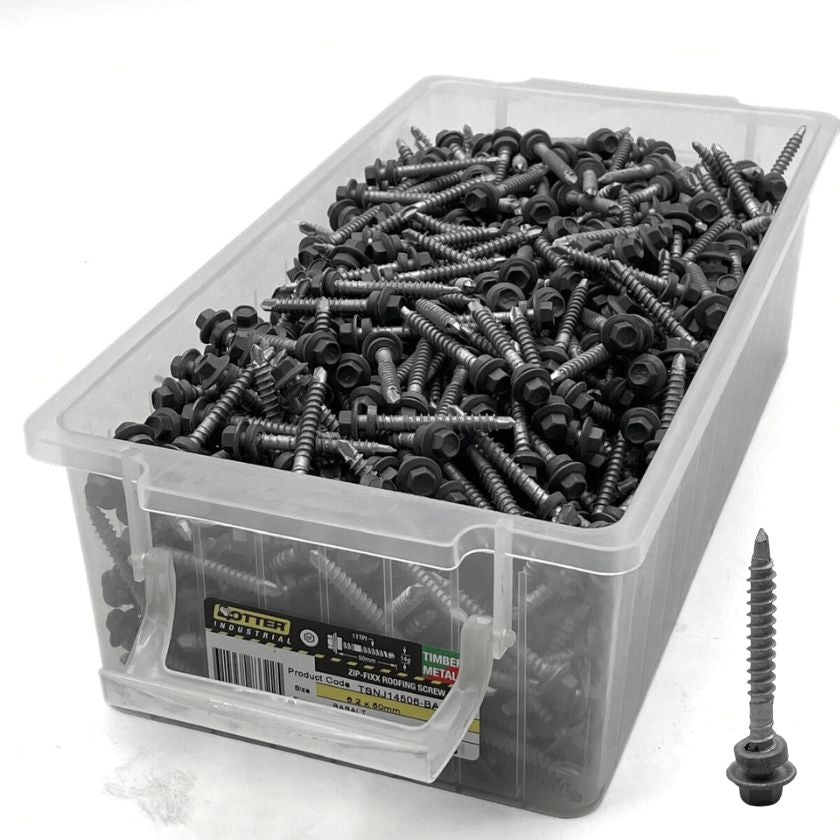 (Box of 1000) - Otter Industrial Timber & Metal Screws - Zip-Fixx Roofing Screws (Size 6.2x50mm) Class 4 |