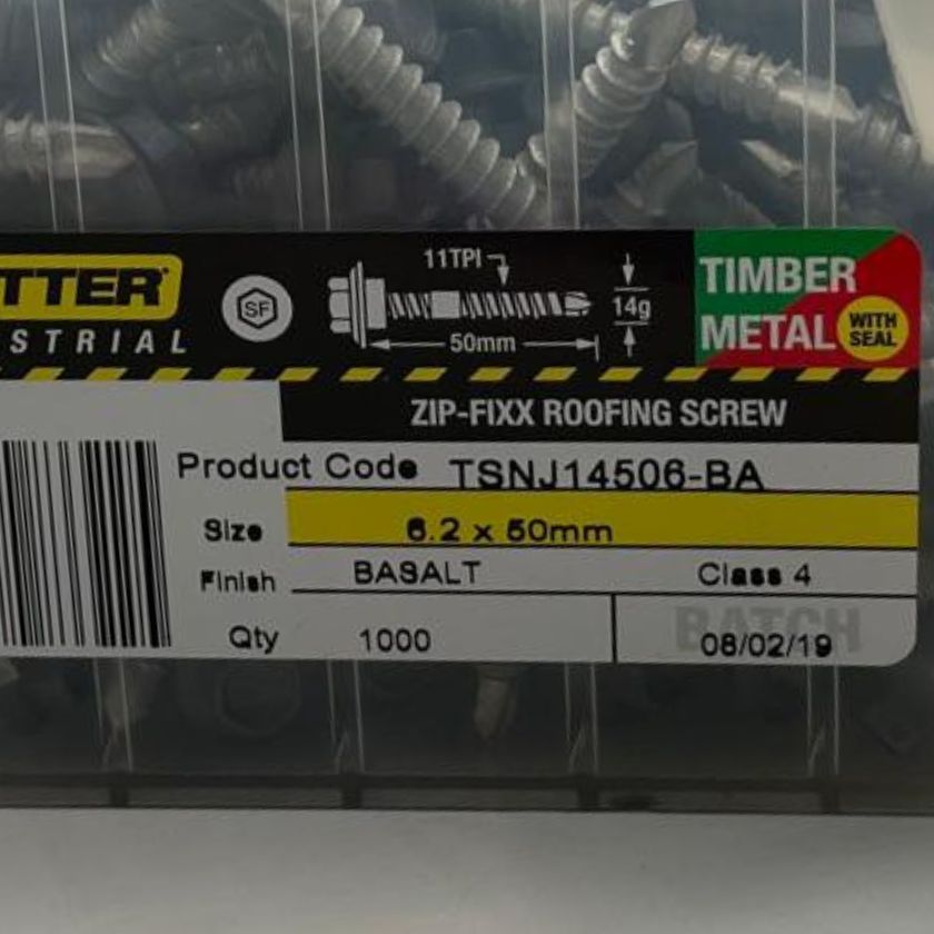 (Box of 1000) - Otter Industrial Timber & Metal Screws - Zip-Fixx Roofing Screws (Size 6.2x50mm) Class 4 |