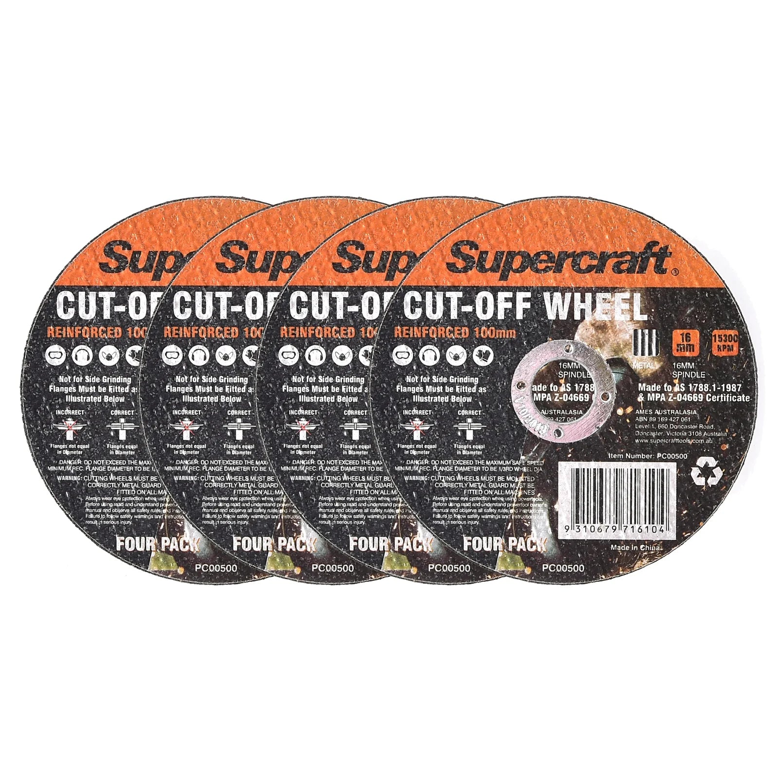 (4 Pack) Supercraft Metal Cut Off Wheel Disc 100mm x 16mm - South East Clearance Centre