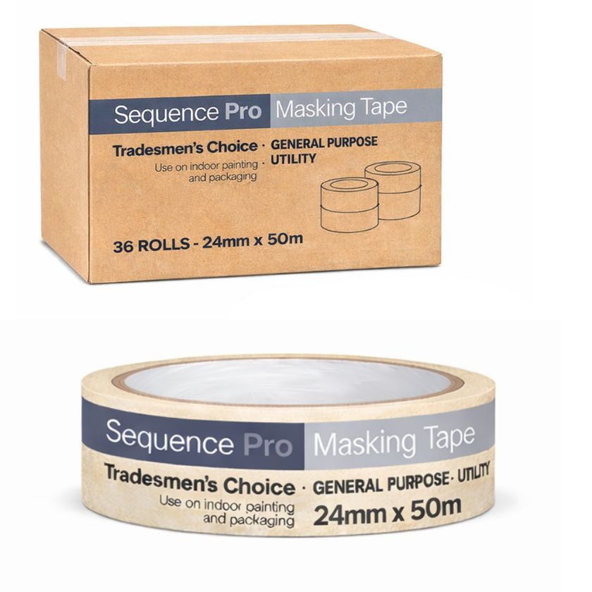 Sequence General Purpose Utility Masking Tape (Carton of 36 Rolls) - 24mm - South East Clearance Centre