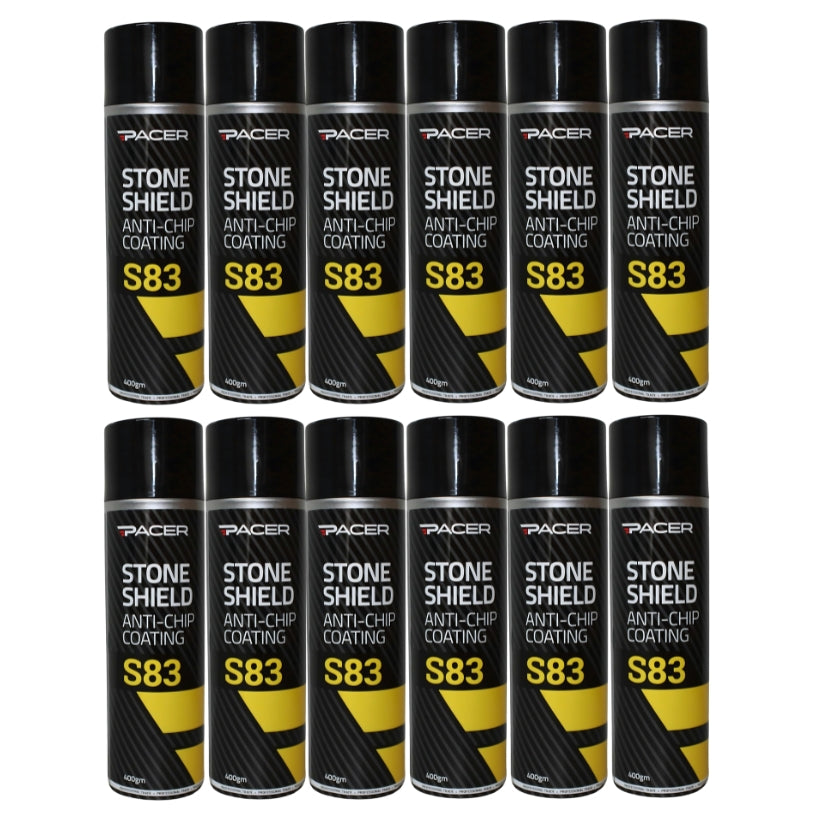 PACER S83 STONE SHIELD 400GM BLACK SGSB400 (Box of 12 Cans) - South East Clearance Centre