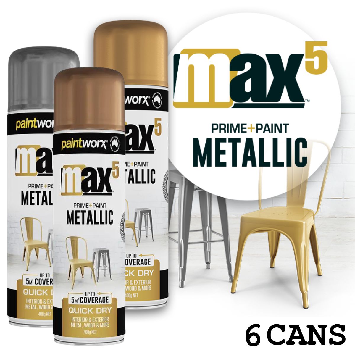 Paintworx MAX5 Metallic Spray Paint (6 Cans) - South East Clearance Centre
