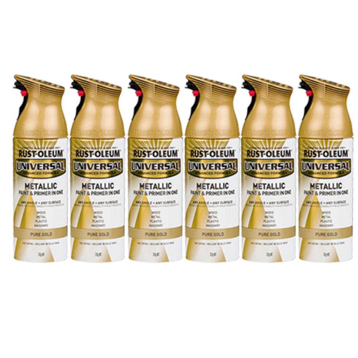6 Cans | RUST-OLEUM UNIVERSAL PAINT AND PRIMER SPRAY CAN - UNIVERSAL METALLIC PURE GOLD - South East Clearance Centre