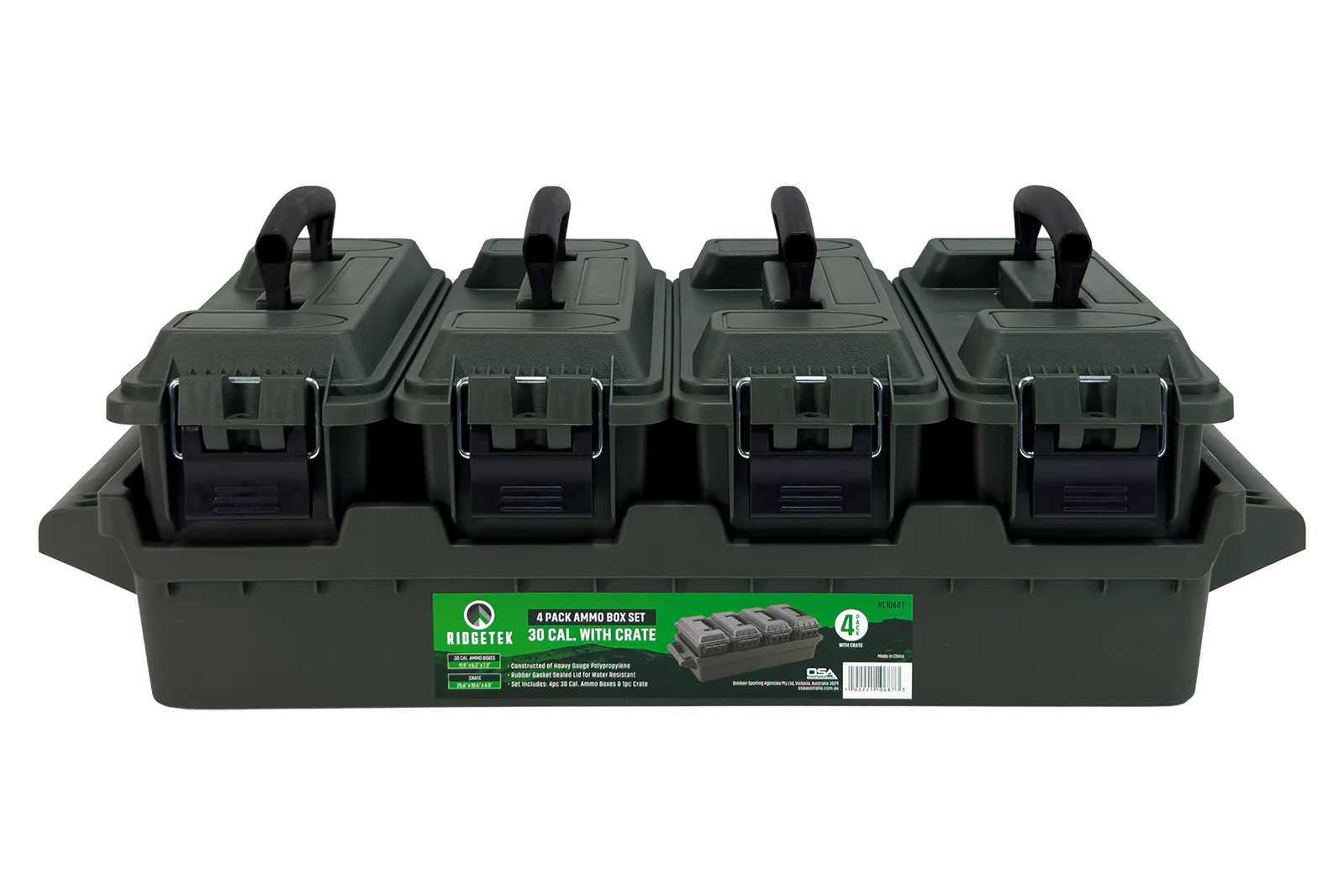 Ridgetek 4-Box .30Cal Ammo Crate OD Green Inc Padlock