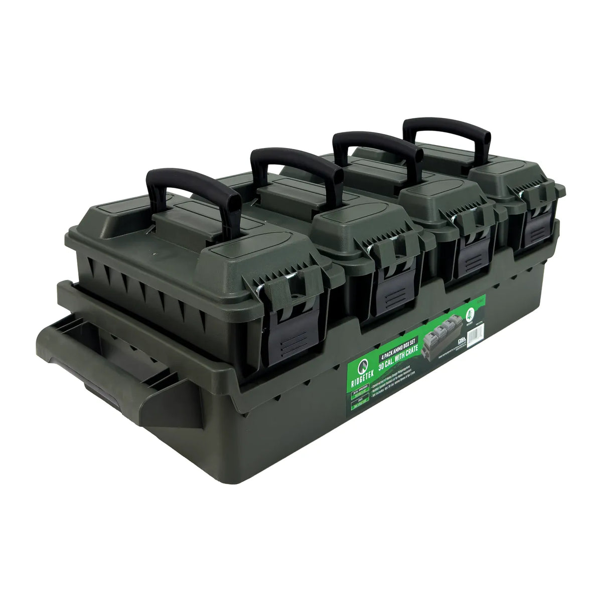 Ridgetek 4-Box .30Cal Ammo Crate OD Green Inc Padlock