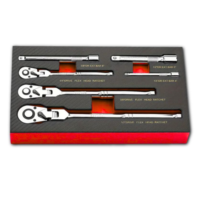 6 Piece Flex Ratchet Set 72-Tooth Swivel Wrench, 1/4", 3/8", 1/2" Drive - South East Clearance Centre