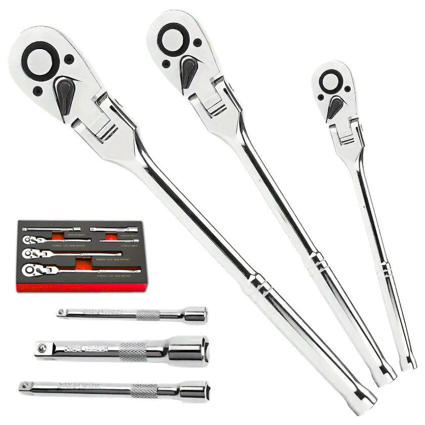 6 Piece Flex Ratchet Set 72-Tooth Swivel Wrench, 1/4", 3/8", 1/2" Drive - South East Clearance Centre