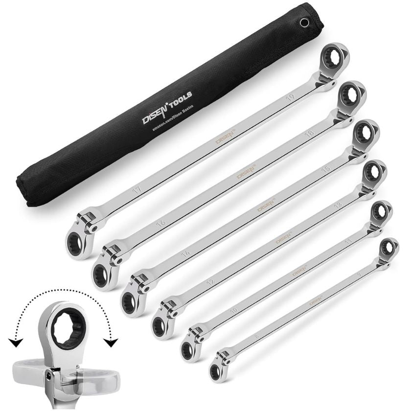 Extra Long Flex Head Ratcheting Wrench 6 Piece Set, 8-19mm - South East Clearance Centre