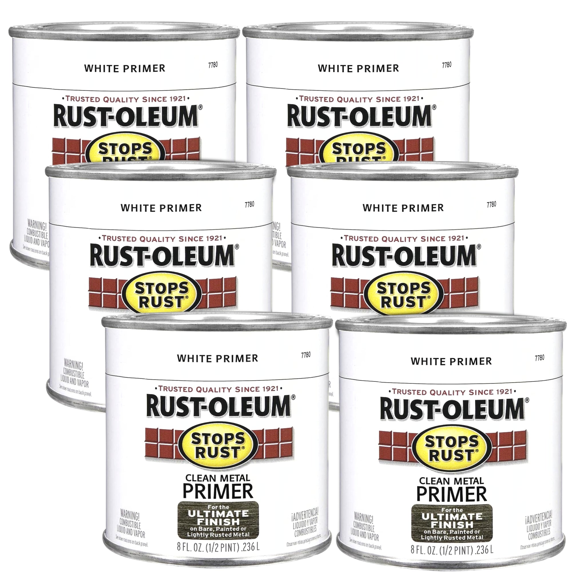 Rust-Oleum 7780730 Stops Rust 236ml;, FLAT WHITE Clean Metal Primer, 6 Tins - South East Clearance Centre