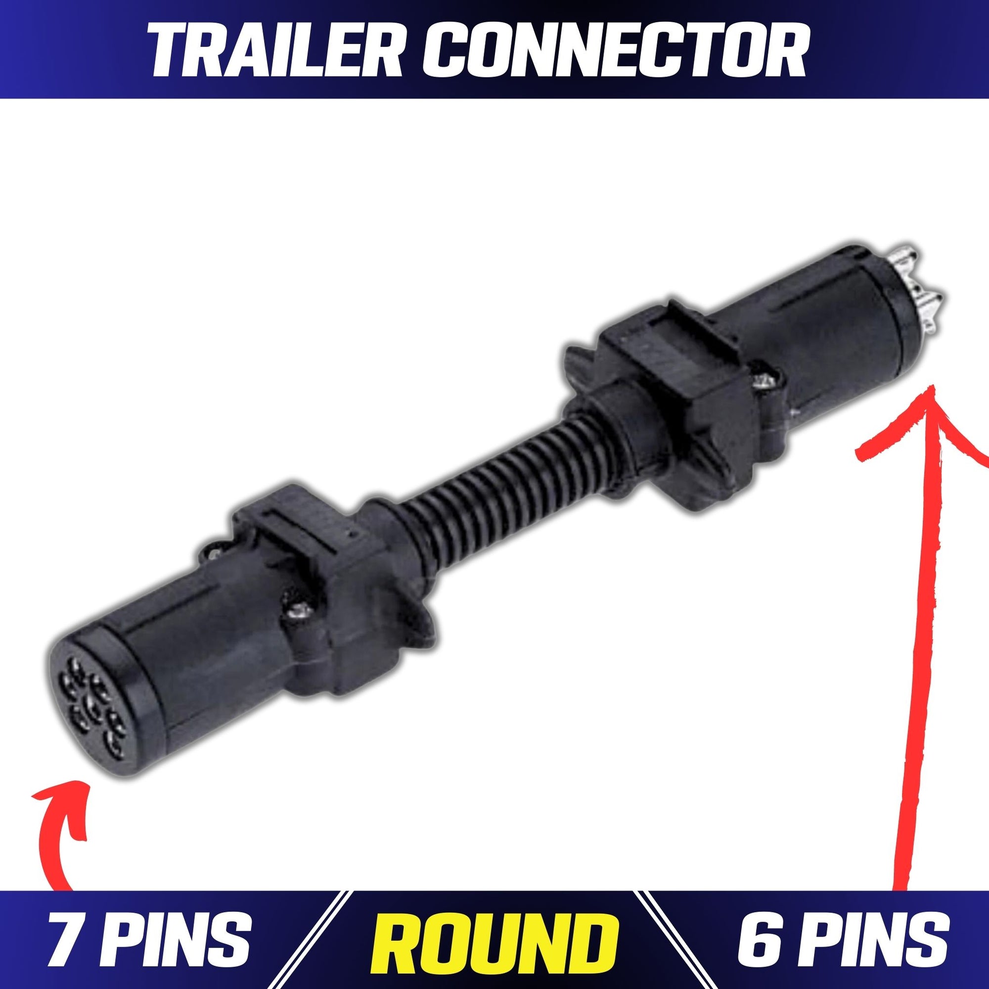 6 Pin Trailer Plug Connector | 6 Pin Small Round Socket on car to 7 Pin Small Round Plug on Trailer | TC136B - South East Clearance Centre