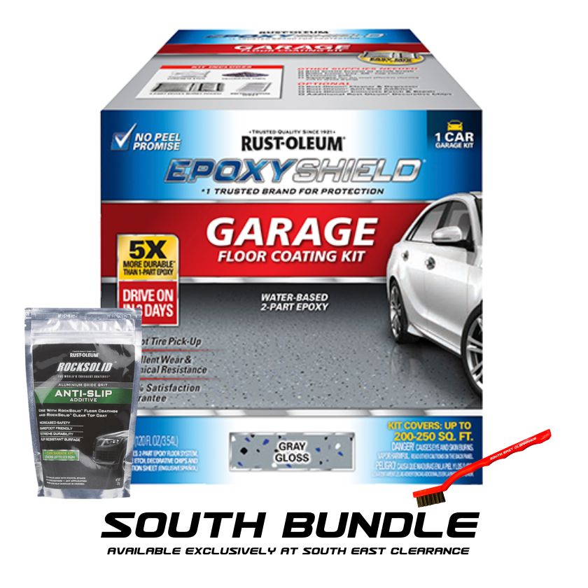 Rust-Oleum Epoxyshield Garage Floor Kit Grey 3.55L - Water-Based Epoxy, For Garage & Concrete Floors, Drive-On in 3 Days, with Showroom-Quality Gloss Finish, Resistant to Gasoline, Oil, and Wear with anti slip & cleaning brush