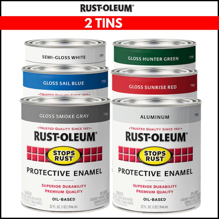 (2 Tins) Rust-Oleum Rust Stops Rust Protective Enamel - 946ml