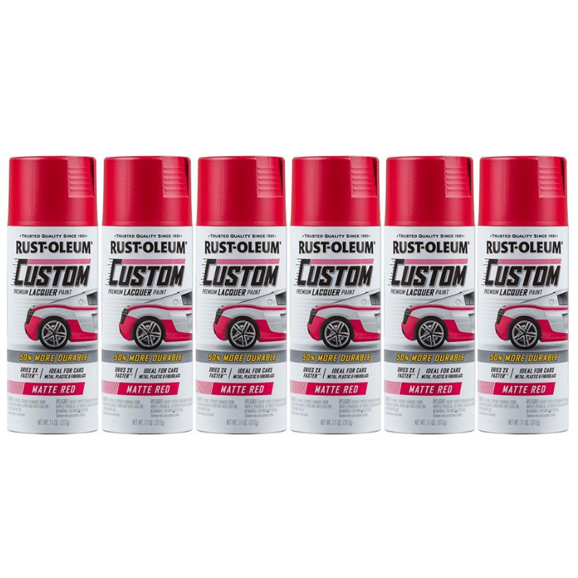 (6 Cans) Rust-Oleum 311484 Automotive Premium Custom Lacquer Spray Paint, 11 oz 312g, Matte Red - South East Clearance Centre