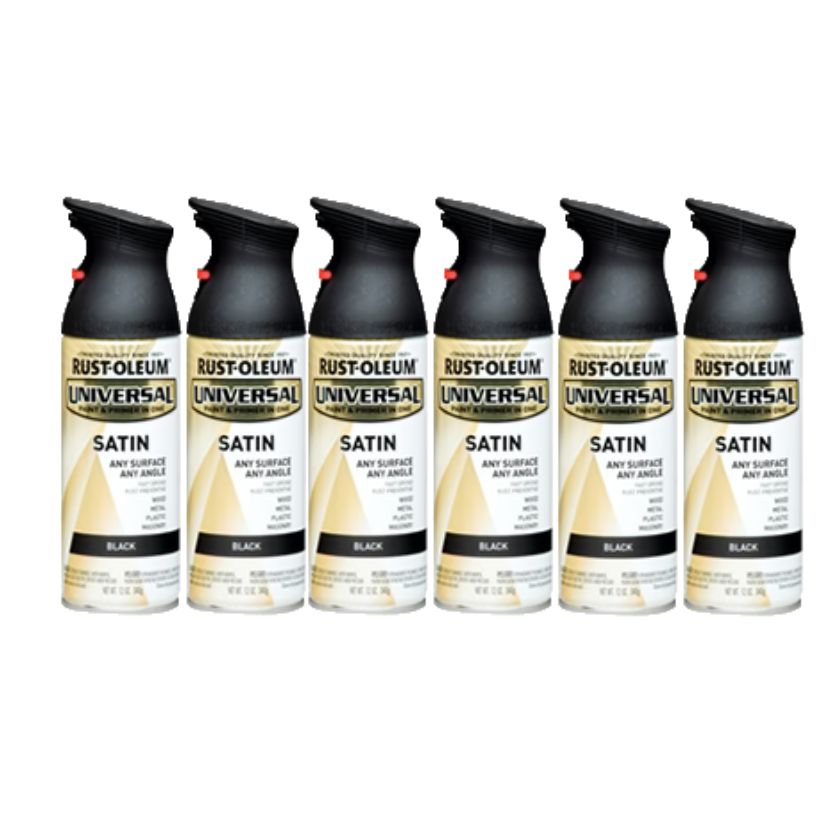 Rust-Oleum UNIVERSAL PREMIUM SPRAY PAINT Spray Paint | 245197 Satin Black (6 Cans) - South East Clearance Centre