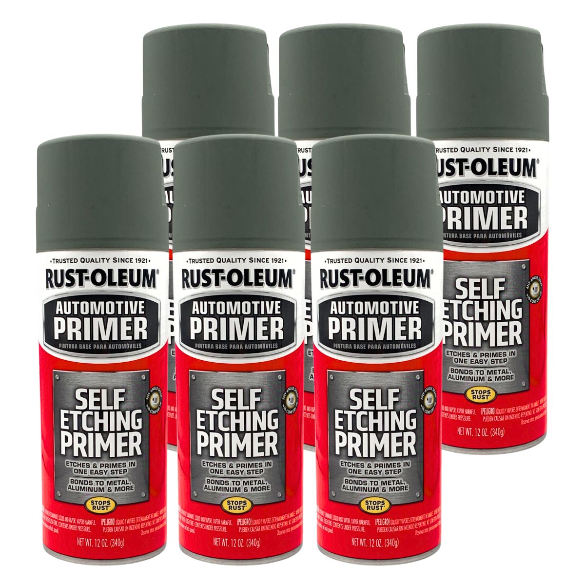 (6 PACK) - Rust-oleum Automotive Self Etching Primer 249322 - Dark Green - 340g Spray - South East Clearance Centre
