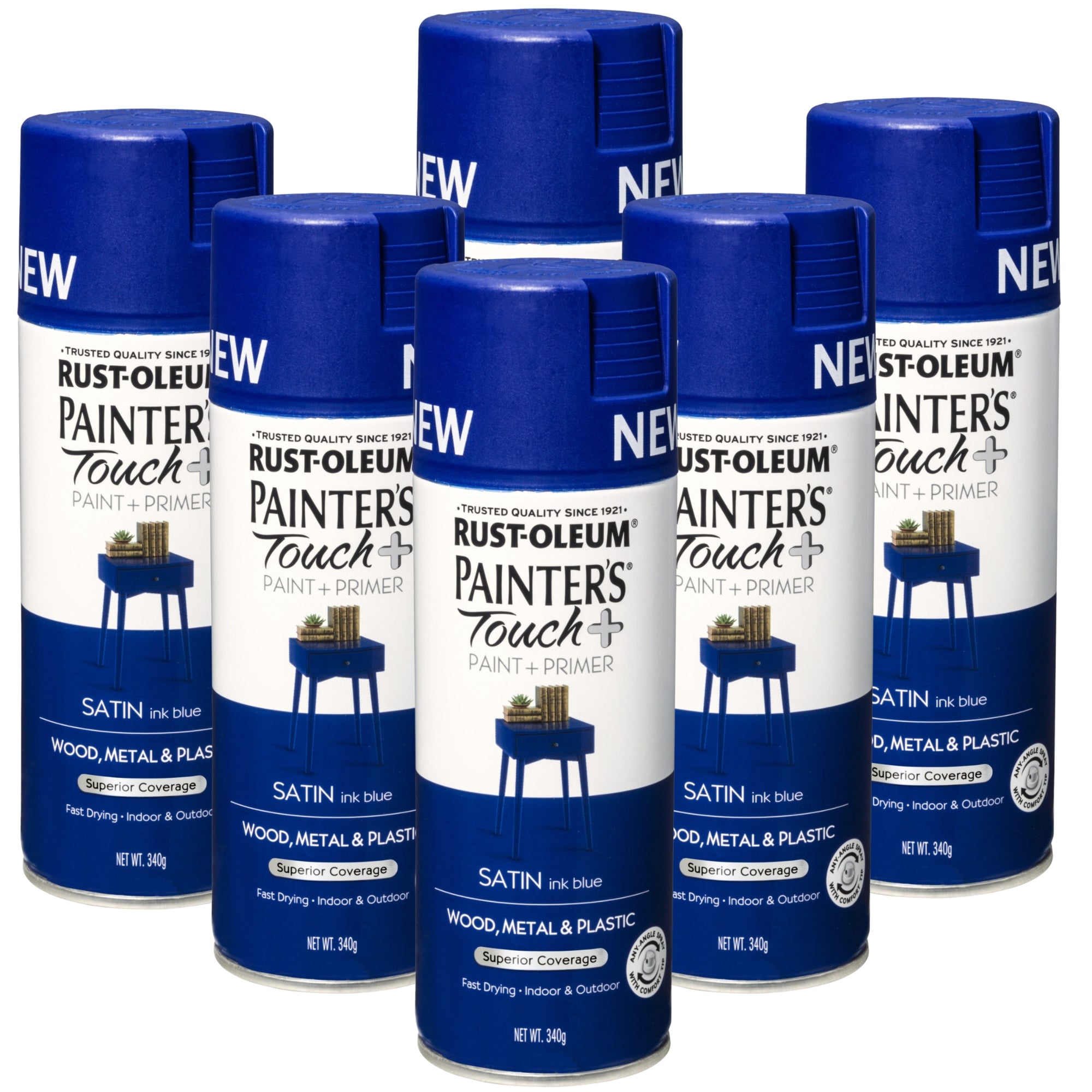 Rust-Oleum Painter's Touch Plus Satin Spray 340g, Satin Ink Blue (6 cans) - South East Clearance Centre