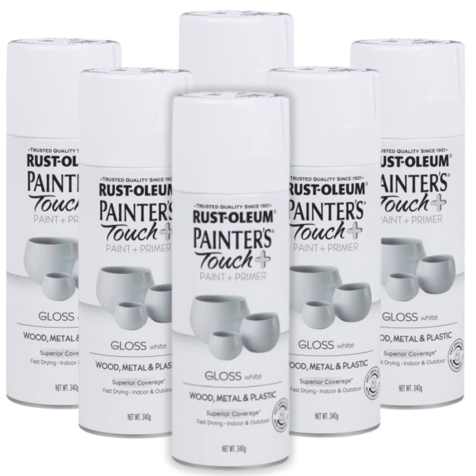 Rust-Oleum Painter's Touch Paint & Primer Spray Paint - 6 Cans - Gloss White - South East Clearance Centre