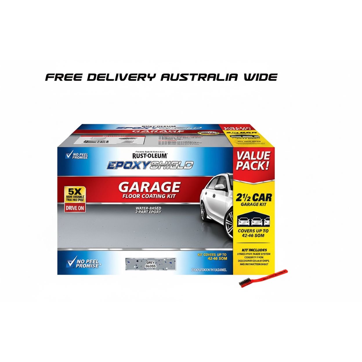 Rust-Oleum Grey Gloss EpoxyShield 2.5 Car Concrete And Garage Floor Coating Kit Anti Slip & Brush Bundle - South East Clearance Centre