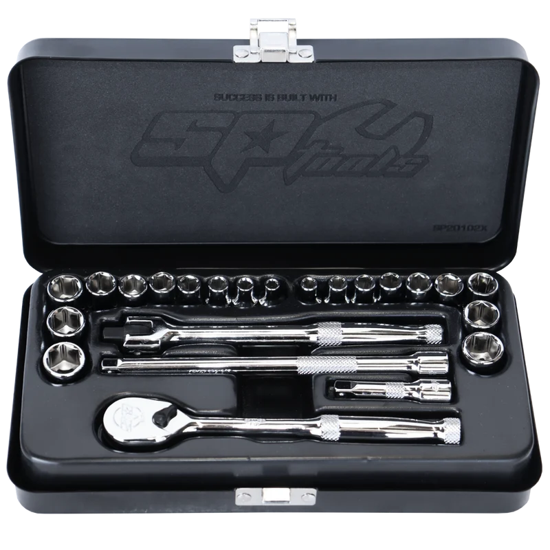 SP Tools SP20102X 23pc 1/4in Drive Metric/SAE 6pt Socket Set - Black Series - South East Clearance Centre