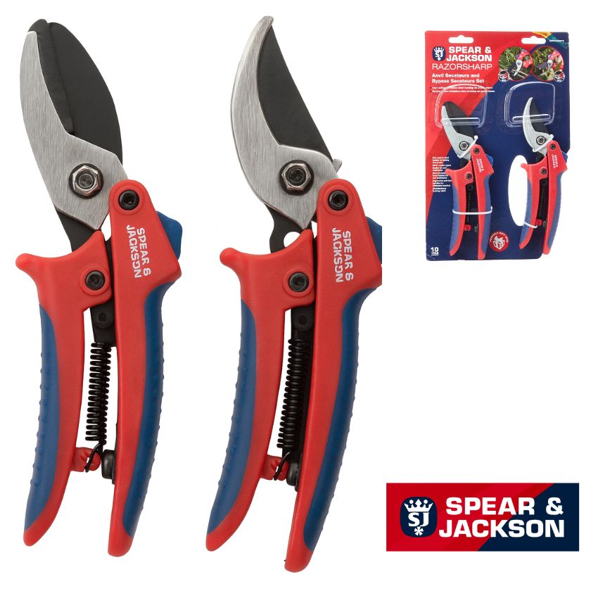 Spear & Jackson CUTTINGSET2 Bypass & Anvil Secateurs Set - Set of 2 Cutters