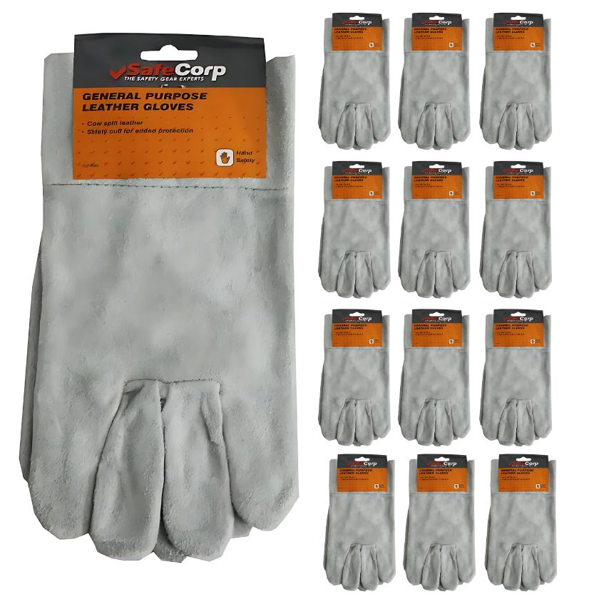 Safecorp General Purpose Leather Gloves (12 Pairs) - South East Clearance Centre