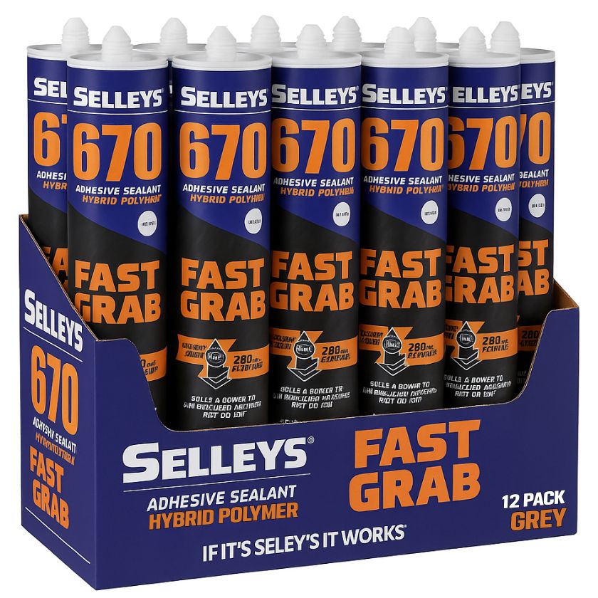 Selleys 670 Fast Grab Black Sealant and Adhesive Instant Grab 290mL (Box of 12) - Grey - South East Clearance Centre