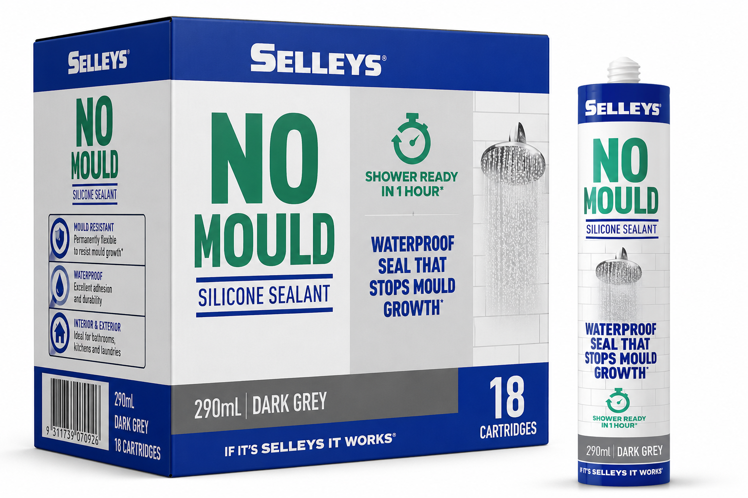 Selleys 290ml Dark Grey No Mould Resistant Silicone Sealant (Box of 18)