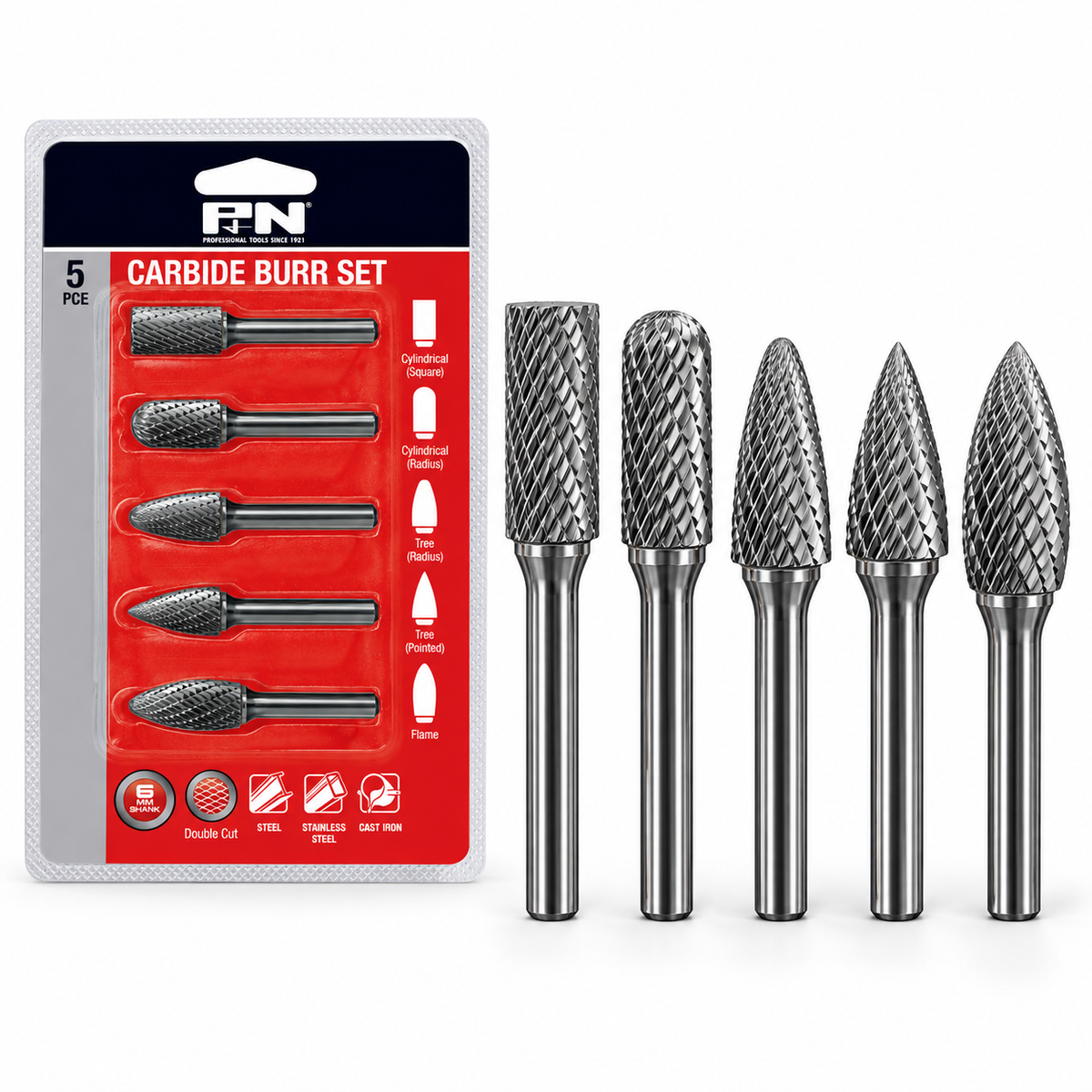 P&N WORKSHOP 918CRSET5M Carbide Burr Set - 5 Piece
