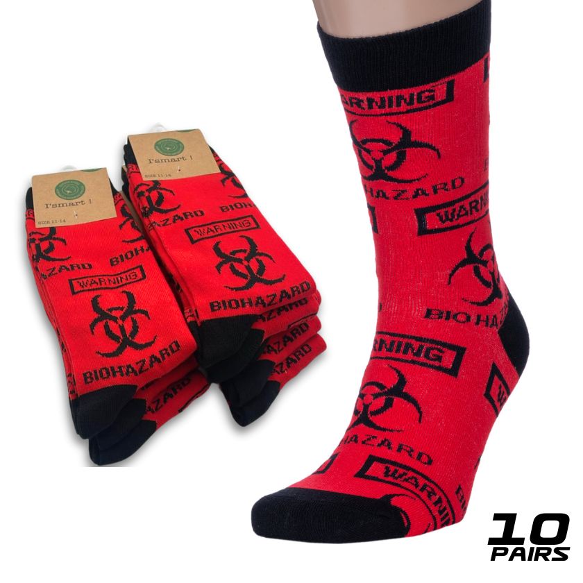 Warning Bio Hazard Fun Socks (10 Pairs), Size 11-14 - South East Clearance Centre