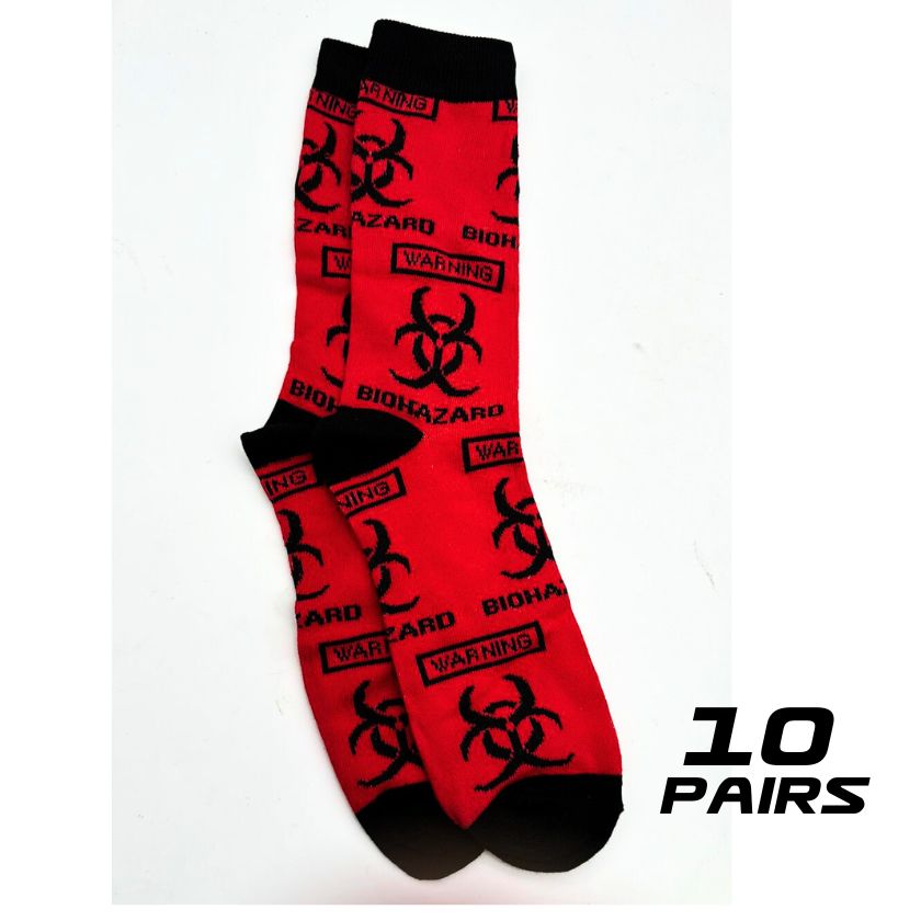 Warning Bio Hazard Fun Socks (10 Pairs), Size 11-14 - South East Clearance Centre