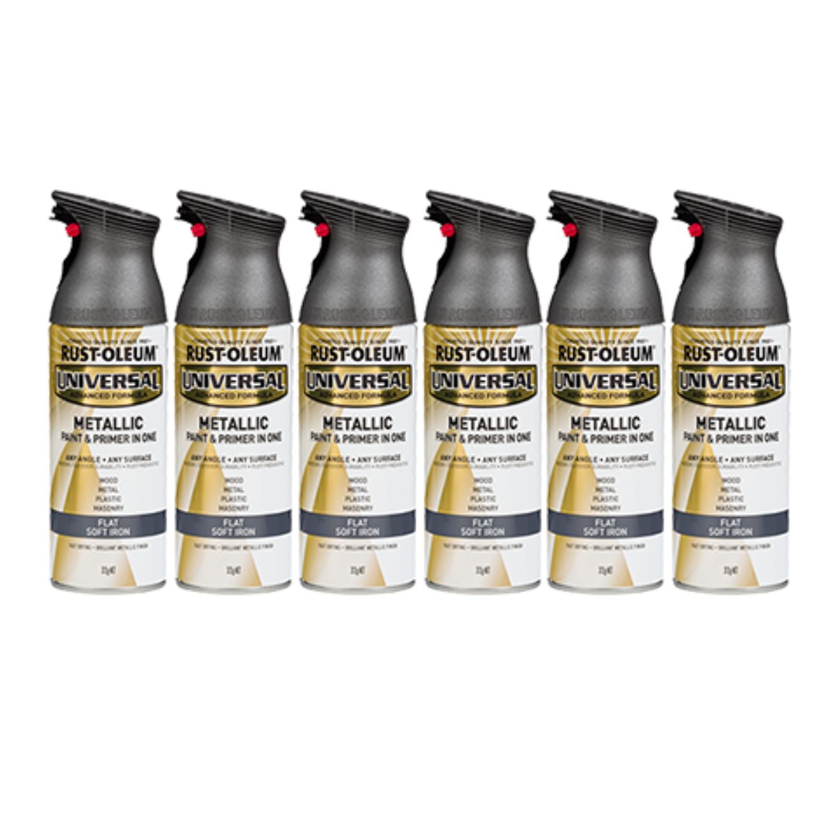 Rust Oleum Universal Flat Metallic Spray Paint | 302105 FLAT SOFT IRON |  6 Cans - South East Clearance Centre