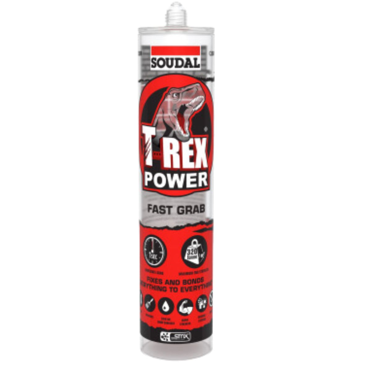Soudal 134912 T-Rex Power Fast Grab 290ml SMX® Polymer Sealant Adhesive Clear - South East Clearance Centre