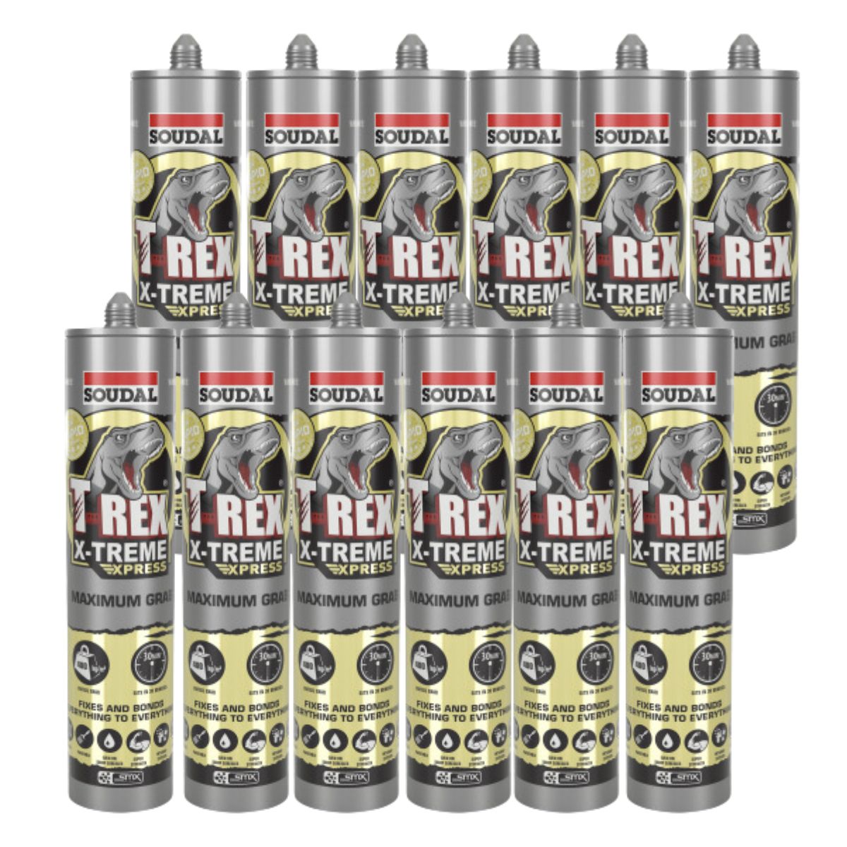 Soudal 134841 T-Rex X-TREME TACK Sealant and Adhesive White Sealant and Adhesive 290ml - (Box of 12) - South East Clearance Centre