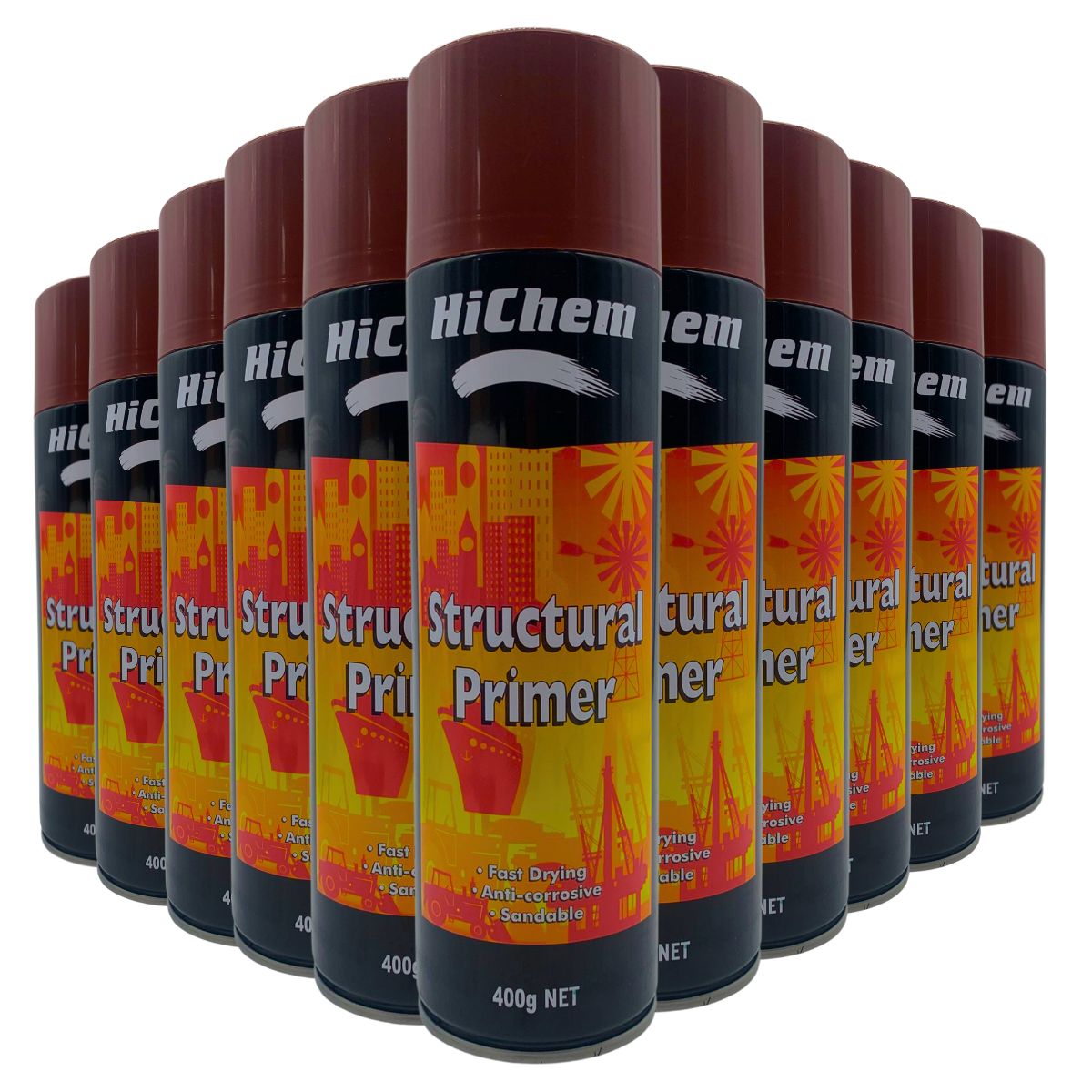 Hichem Industrial Red Structural primer 400g Aerosol - 12 Pack - South East Clearance Centre