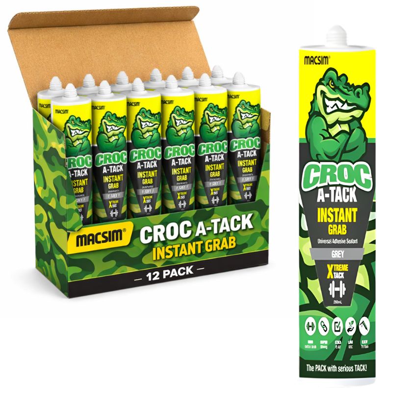 Macsim CROC A-TACK INSTANT GRAB - GREY (Box of 12) - South East Clearance Centre