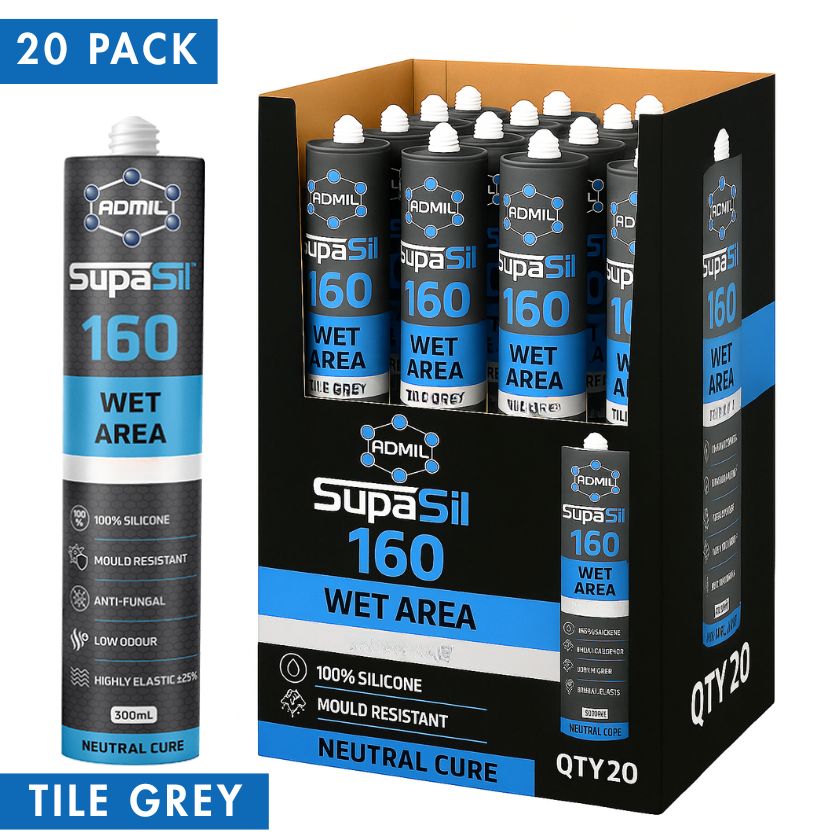 Admil SUPASIL 160, Wet Area Neutral Cure 100% Silicone 300g - Box of 20 (Tile Grey) - South East Clearance Centre