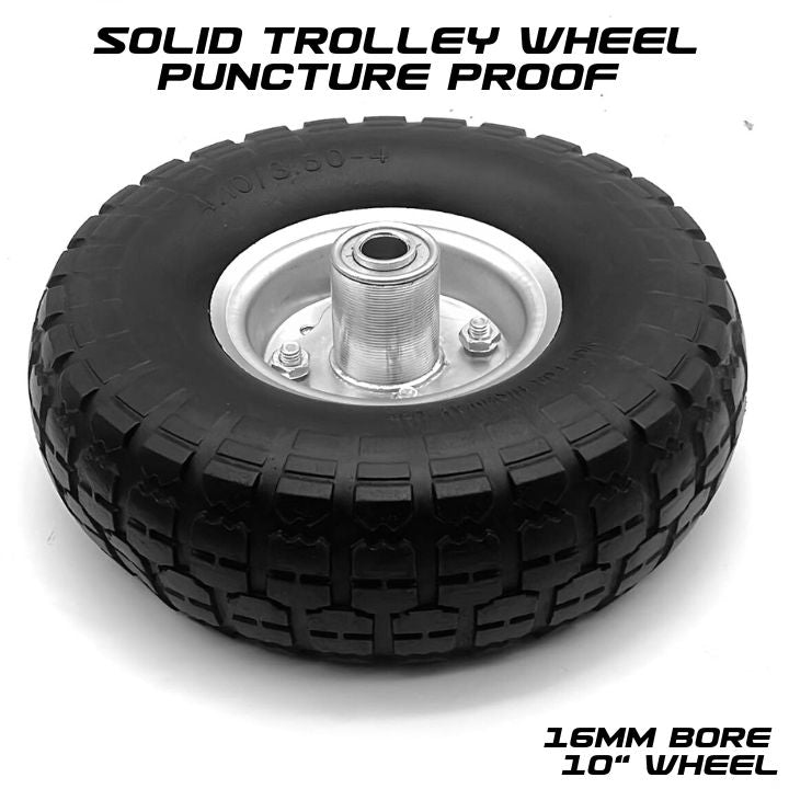 10" HAND TROLLEY WHEELS SOLID NON PUNCTURE HAND CART WHEELBARROW 16MM BORE - South East Clearance Centre