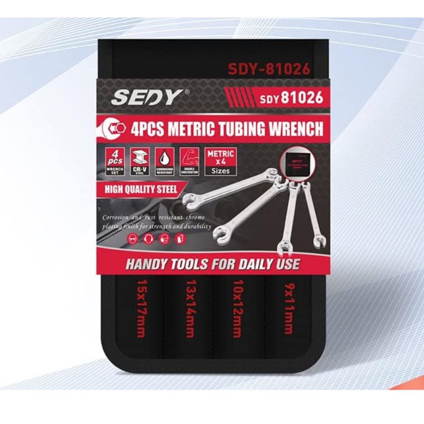 4 Piece Flare Nut Tubing Wrench Set, Metric, Offset End Spanners - South East Clearance Centre