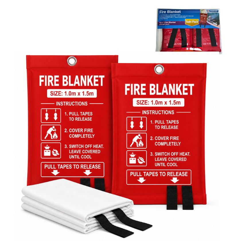 (Twin Pack) Everyday Fire Blanket Twin Pack 1m x 1.5m with Soft Pouch - South East Clearance Centre