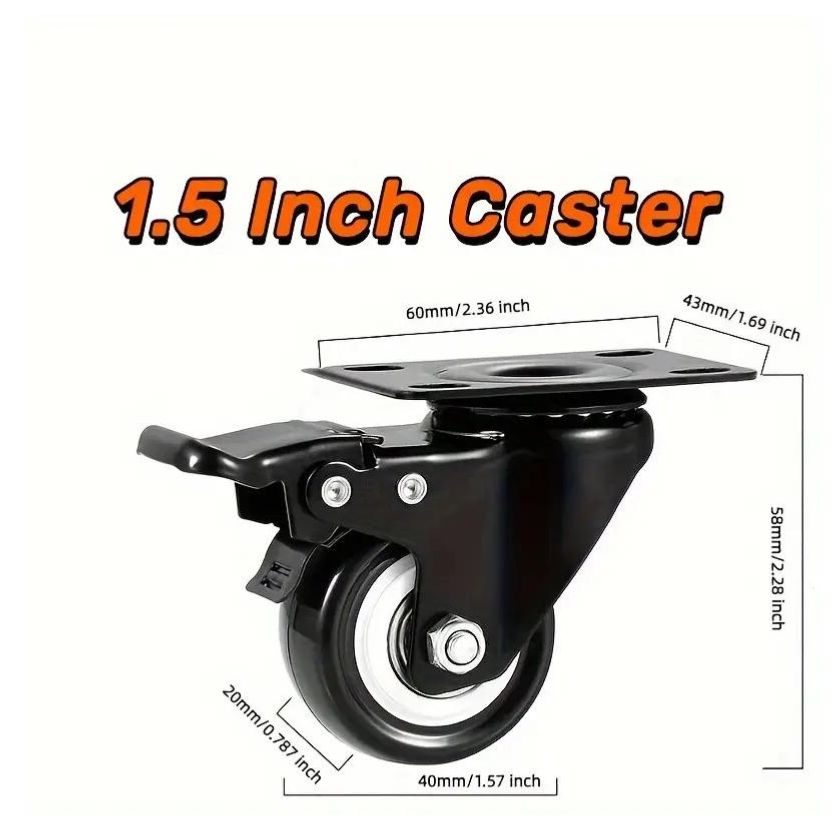 Swivel Caster Wheels, Heavy Duty, Rotatable with Brake (1.5") - South East Clearance Centre