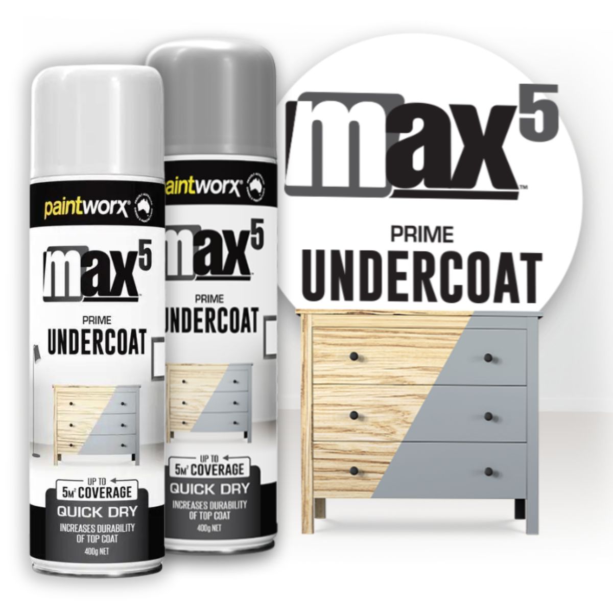 Paintworx MAX5 Quick Dry Matt Undercoat (6 Cans) - South East Clearance Centre