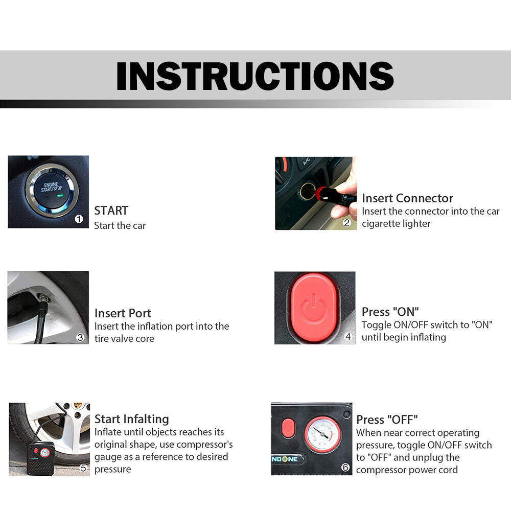 1.9M Air Compressor Tire Inflator 12V Portable Car Tire Inflator Pump 60W - South East Clearance Centre